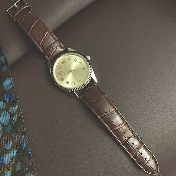 New»Stylish-Clean Men’s Sliver+Gold Classic Brown Leather Watch Band By Ensemble - Picture 6 of 16